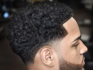curly temple fade haircut for men