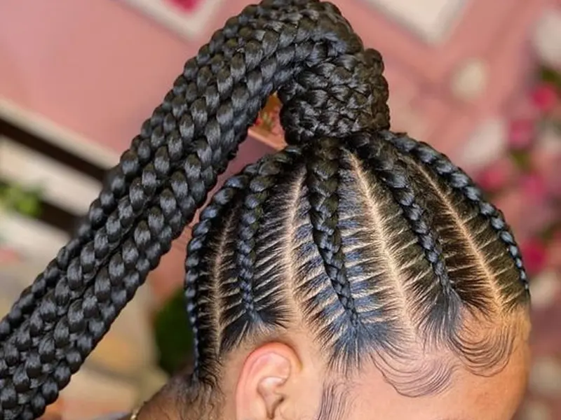 stitch braids in a ponytail for women
